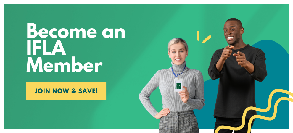 An image of two people smiling with text