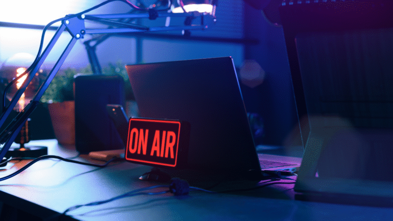 An image of an on-air sign lit up